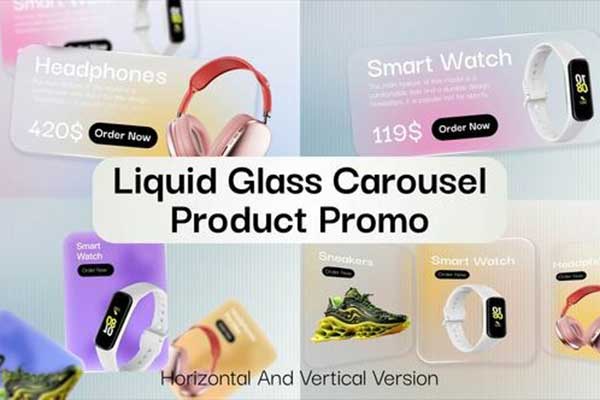 AE/PR液态玻璃轮播产品展示模板 Liquid Glass Carousel Product Promo