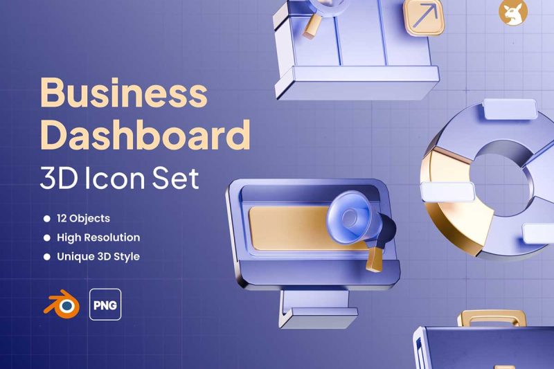 12款Blender业务仪表盘金融主题网站app图标3D模型素材 Business Dashboard 3D Icon