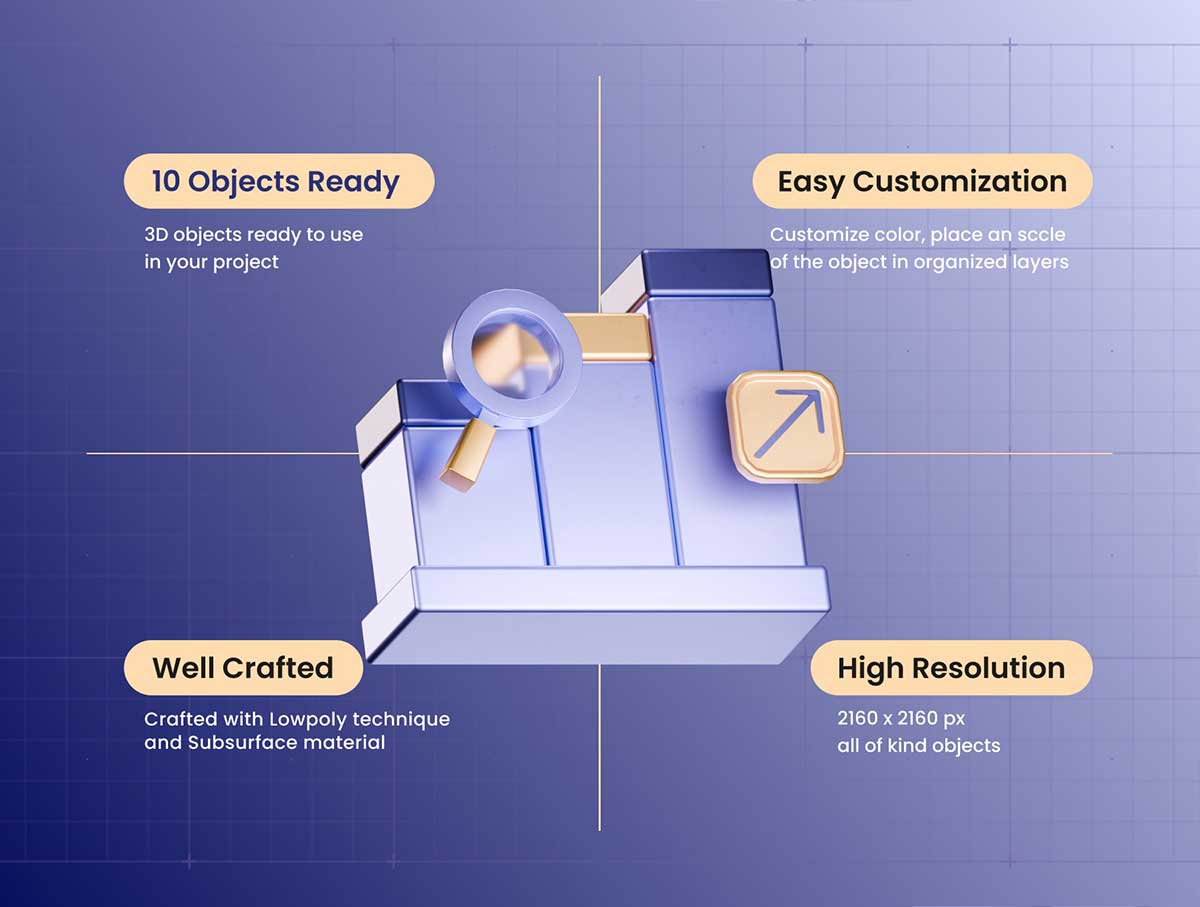 12款Blender业务仪表盘金融主题网站app图标3D模型素材 Business Dashboard 3D Icon