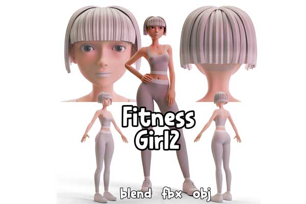 卡通风格化女性健身人物角色3D模型(Blender,FBX,OBJ) Stylized Fitness Girl 2