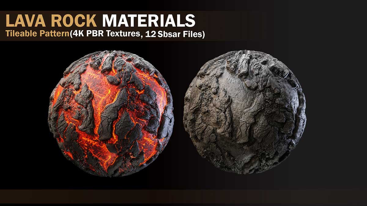 6种4K岩浆熔岩PBR贴图材质火山熔岩材质贴图(PNG,sbsar) 6 LAVA ROCK MATERIALS