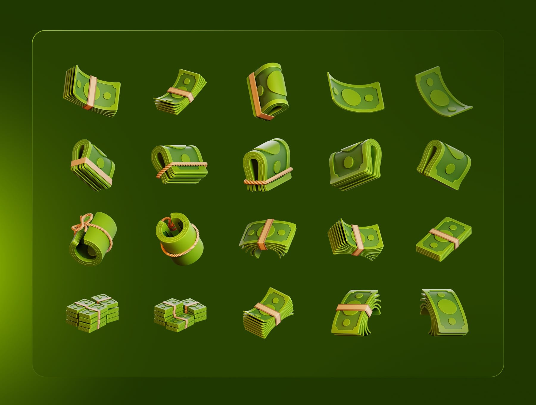 40种Blender卡通现金纸币金融交易主题图标3D模型素材(Blender,PNG) 40 Cash Money 3D Icon Set