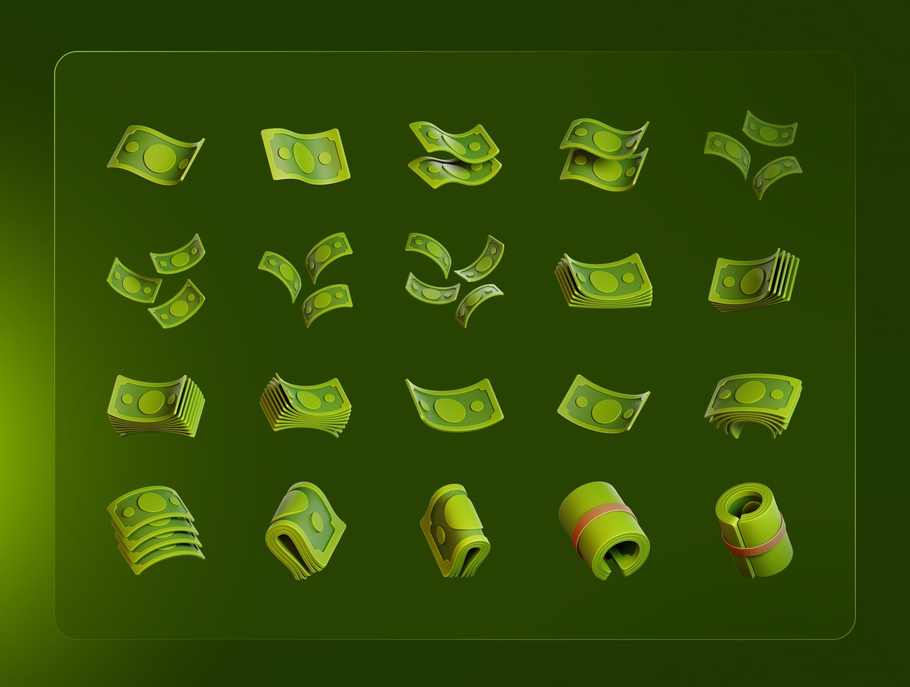 40种Blender卡通现金纸币金融交易主题图标3D模型素材(Blender,PNG) 40 Cash Money 3D Icon Set