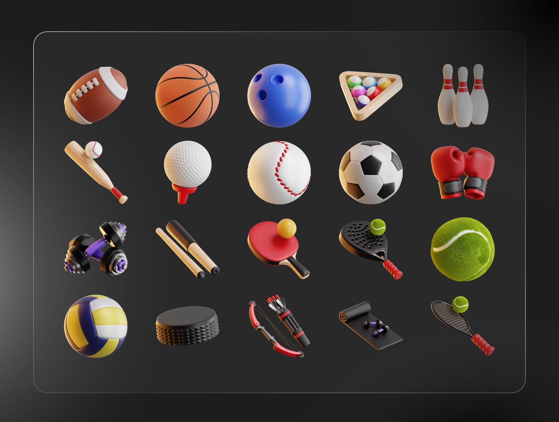 20个Blender体育运动主题3D图标模型素材下载(Blender,PNG) Sports 3D Icon Set