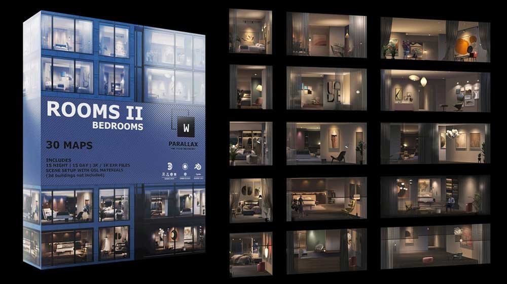 30组OSL建筑窗户房间EXR视差纹理贴图素材 Rooms Pack 2.0