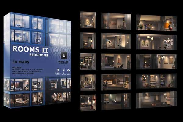 30组OSL建筑窗户房间EXR视差纹理贴图素材 Rooms Pack 2.0