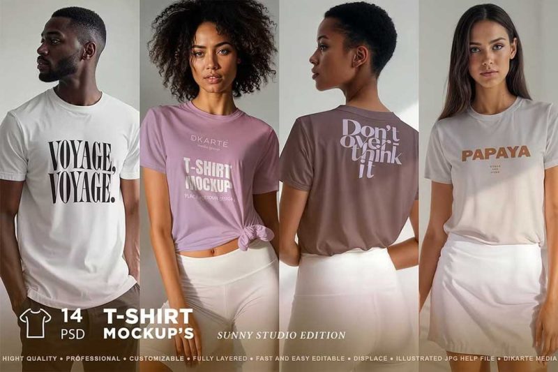 14款电影级国外模特体恤短袖服装设计效果PSD样机素材 TShirt Mockups Sunny Studio