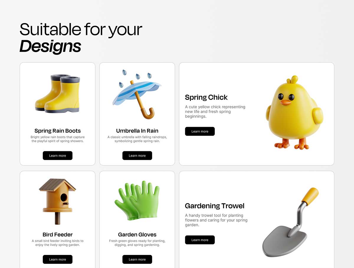 30个高品质卡通春天快乐主题图标3D模型素材(Blender,FBX/OBJ,PNG) Happy Spring 3D Icon Set