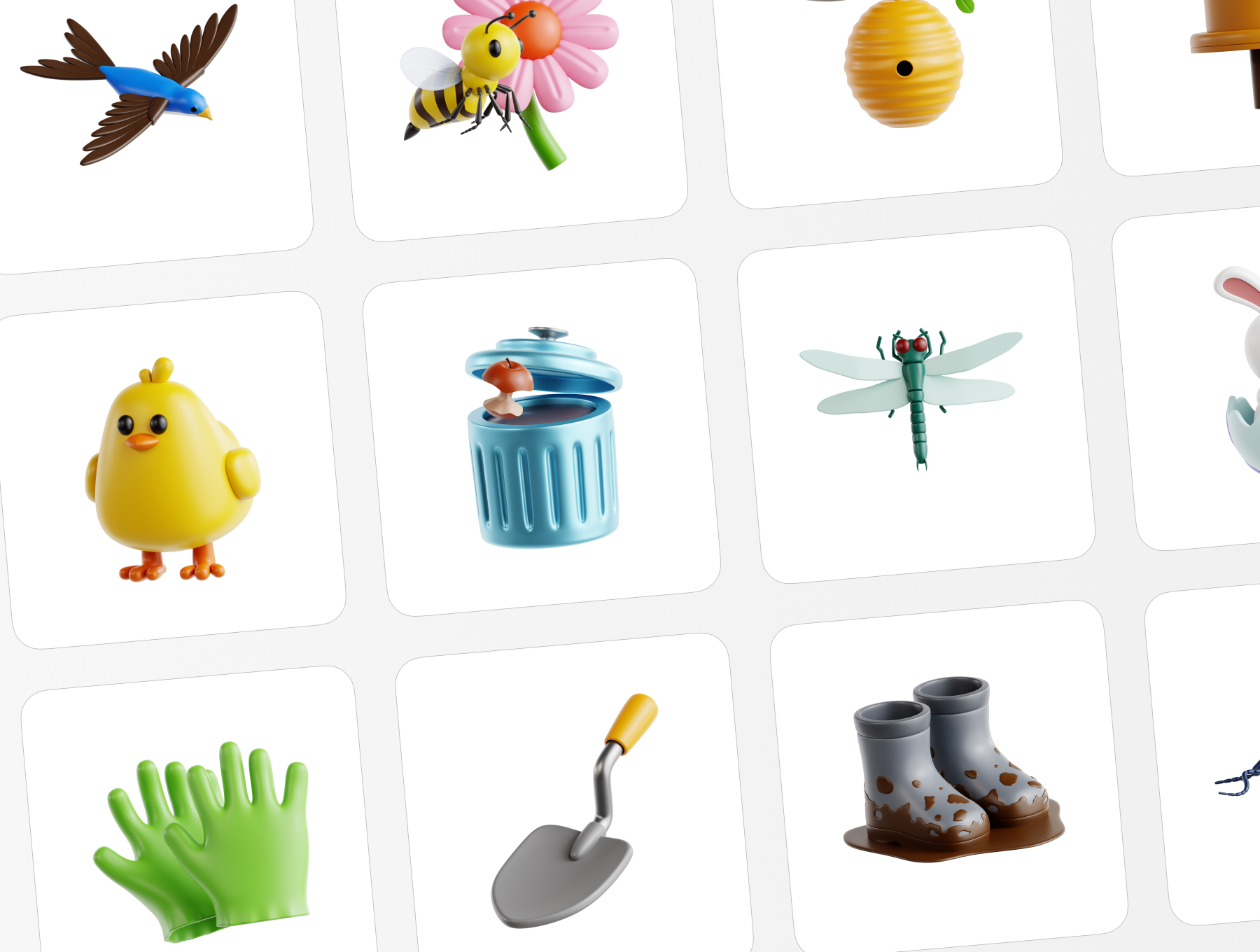 30个高品质卡通春天快乐主题图标3D模型素材(Blender,FBX/OBJ,PNG) Happy Spring 3D Icon Set