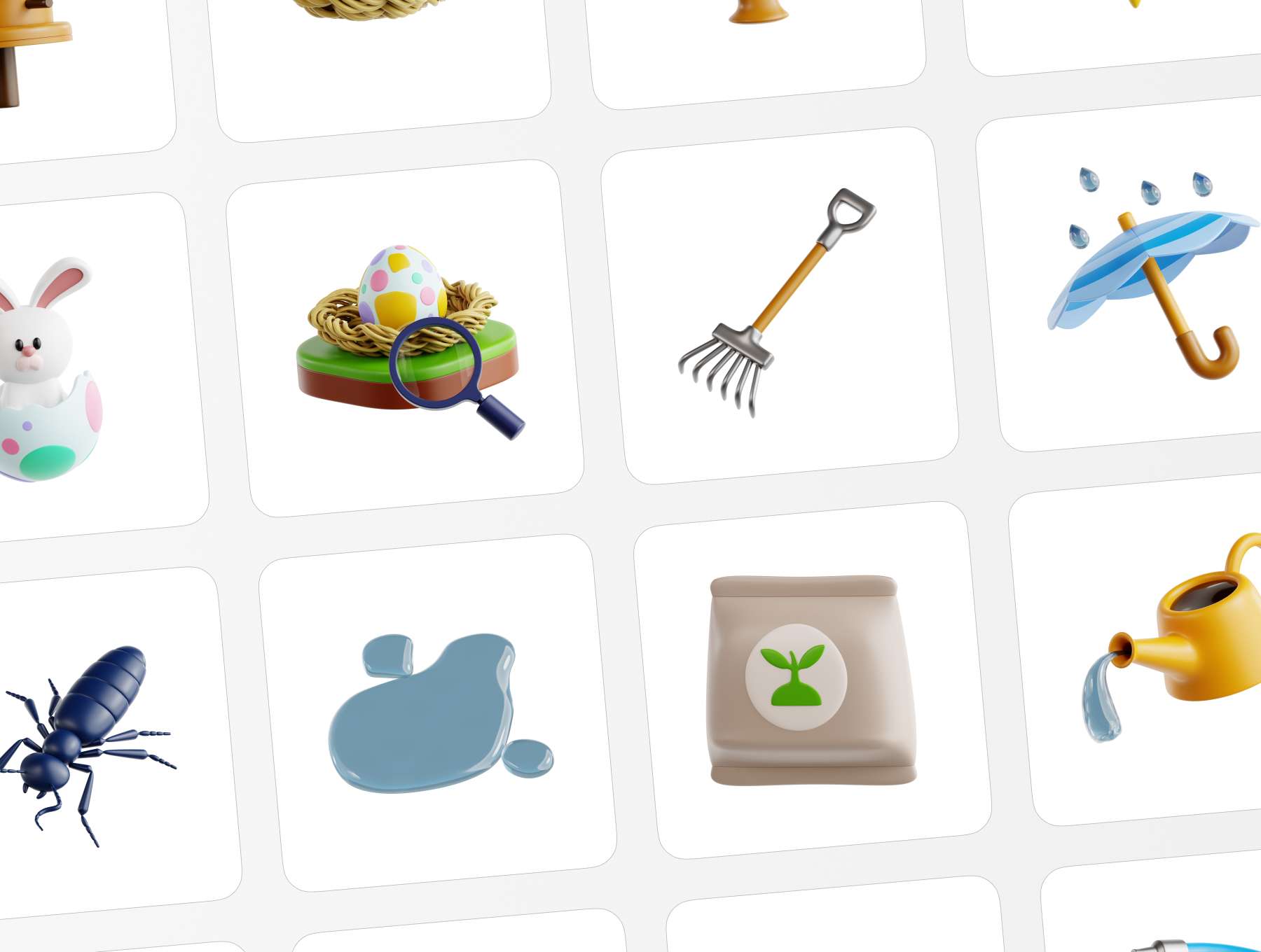 30个高品质卡通春天快乐主题图标3D模型素材(Blender,FBX/OBJ,PNG) Happy Spring 3D Icon Set