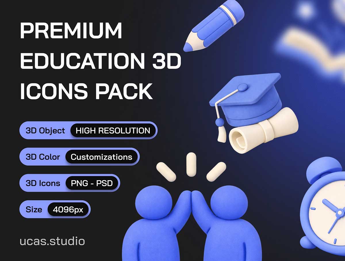 35+高品质教育主题3D图标素材合集下载 Education 3D Icon Set