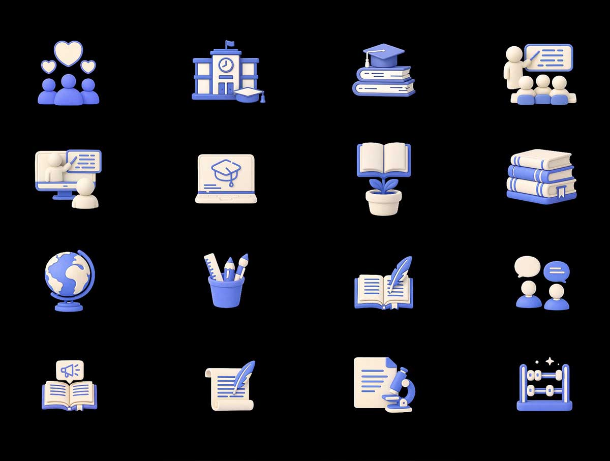 35+高品质教育主题3D图标素材合集下载 Education 3D Icon Set