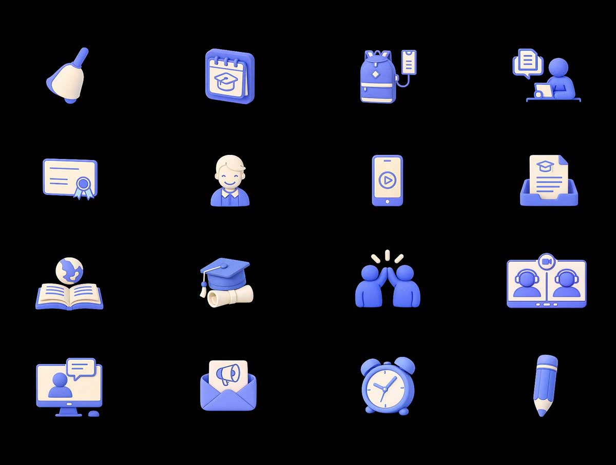 35+高品质教育主题3D图标素材合集下载 Education 3D Icon Set