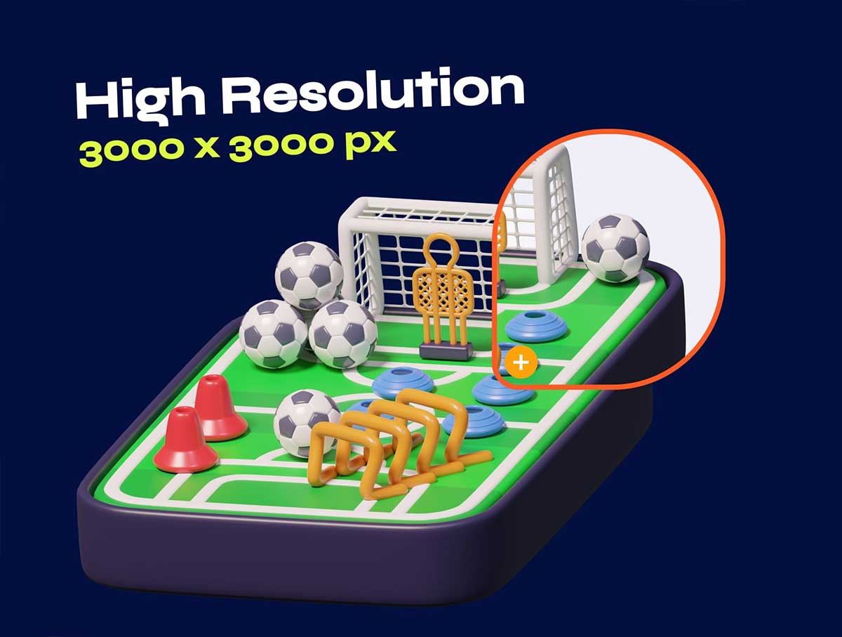 25个高品质卡通世界杯体育足球比赛3D图标模型素材(Blender,PNG) Football & Soccer 3D Icon Pack