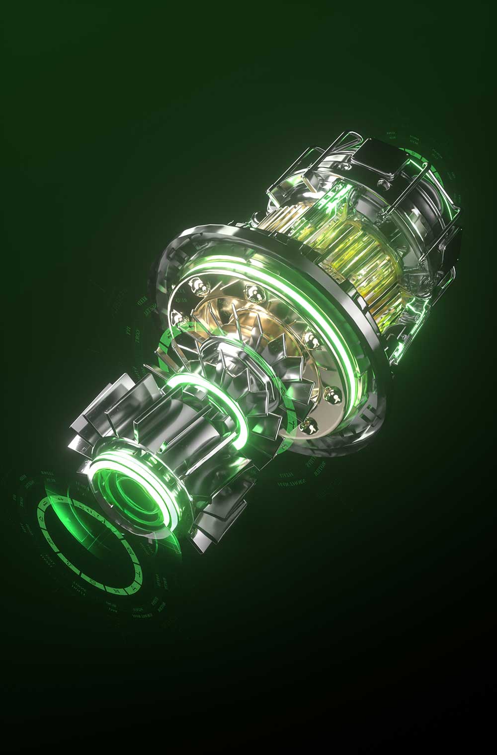 C4D科幻绿色电机马达光效OC渲染工程电机C4D模型下载