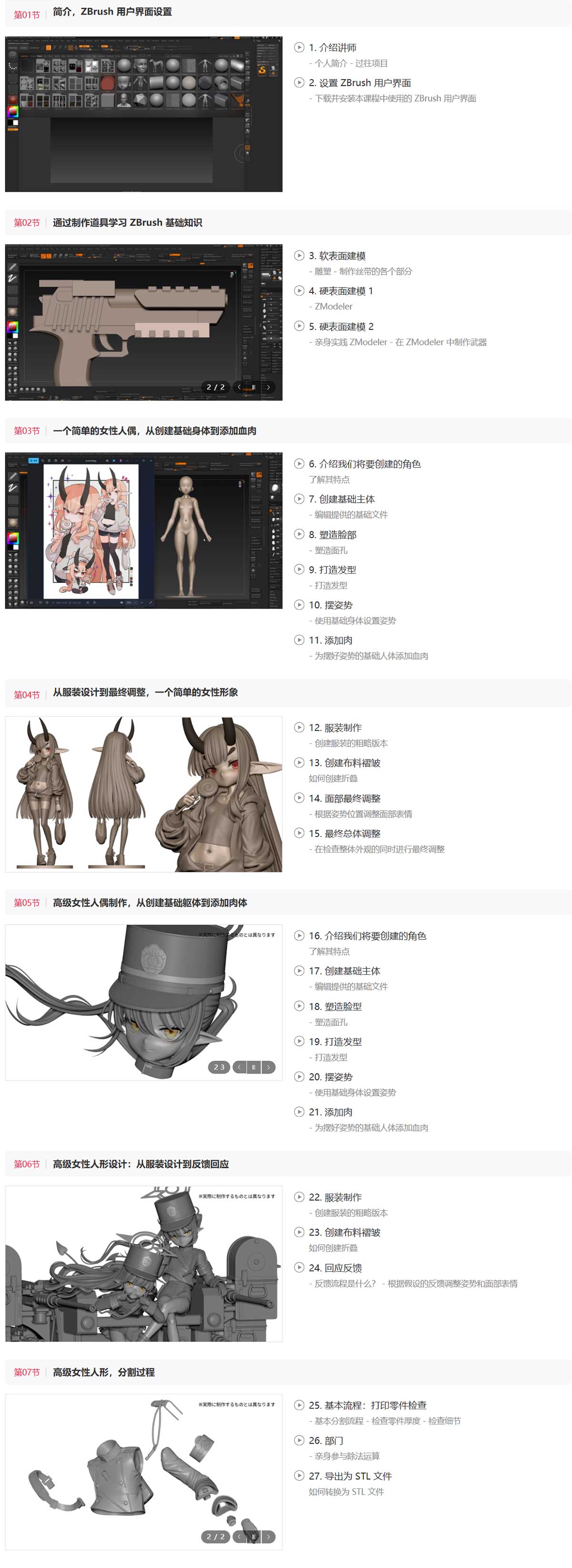 ZBrush二次元卡通手办角色设计雕刻3D建模教程(中英文字幕)