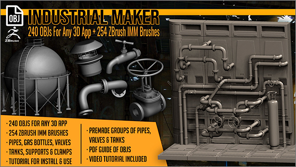 工业科幻机械管道阀门储罐机械结构3D模型下载(OBJ通用格式,ZBP) Industrial Maker