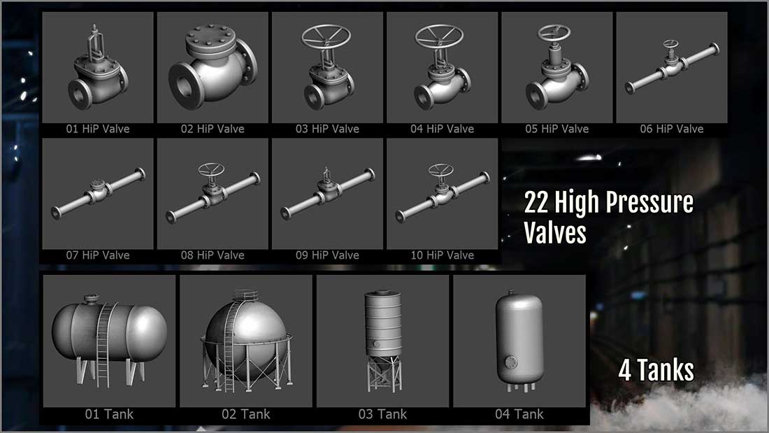 工业科幻机械管道阀门储罐机械结构3D模型下载(OBJ通用格式,ZBP) Industrial Maker