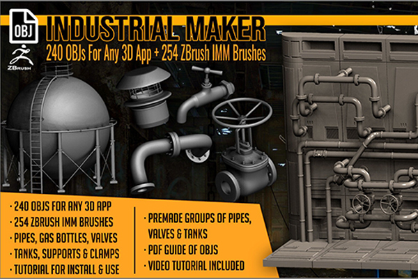 工业科幻机械管道阀门储罐机械结构3D模型下载(OBJ通用格式,ZBP) Industrial Maker