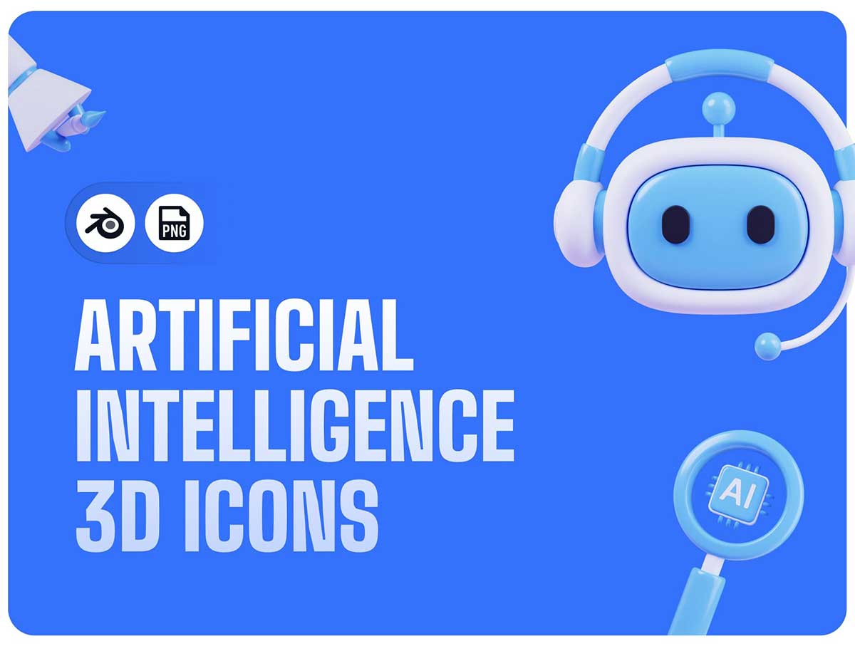 28个人工智能Ai主题图标3D模型素材下载(Blender,PNG) AI 3D Icons