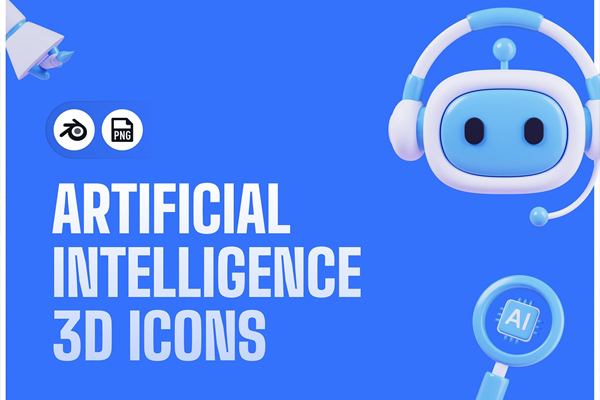 28个人工智能Ai主题图标3D模型素材下载(Blender,PNG) AI 3D Icons