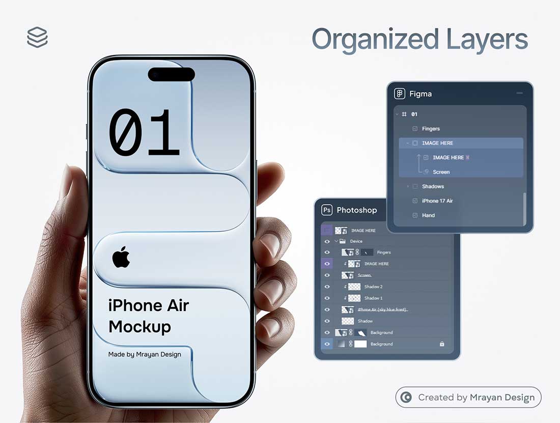 3种高质量手持苹果iPhone Air手机UI界面设计效果PSD素材 iPhone Air in Hand Mockup