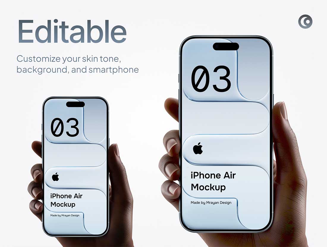 3种高质量手持苹果iPhone Air手机UI界面设计效果PSD素材 iPhone Air in Hand Mockup