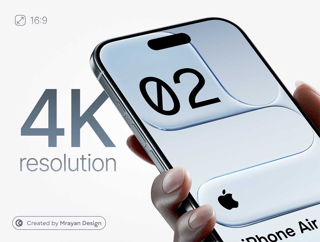 3种高质量手持苹果iPhone Air手机UI界面设计效果PSD素材 iPhone Air in Hand Mockup