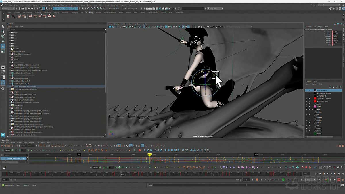 Maya影视级英雄龙骑士飞行动画全流程教程(中英文字幕)  The Gnomon Workshop – Animating a Dragon Rider for Film & VFX