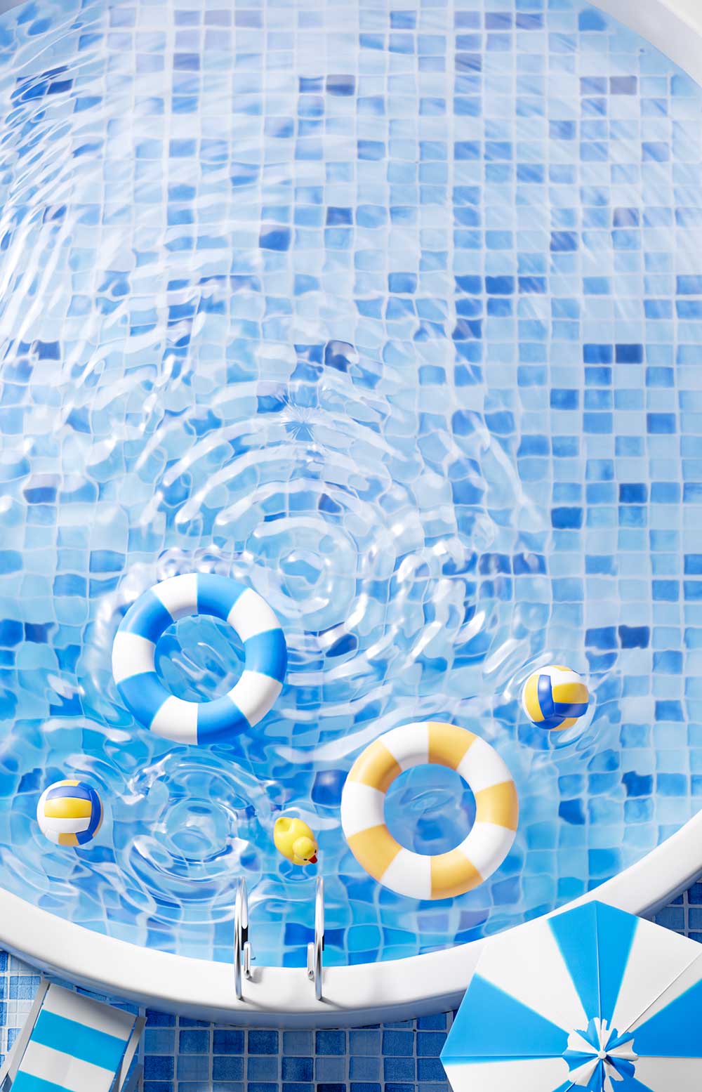 C4D游泳池泳圈场景OC渲染工程游泳池C4D模型下载