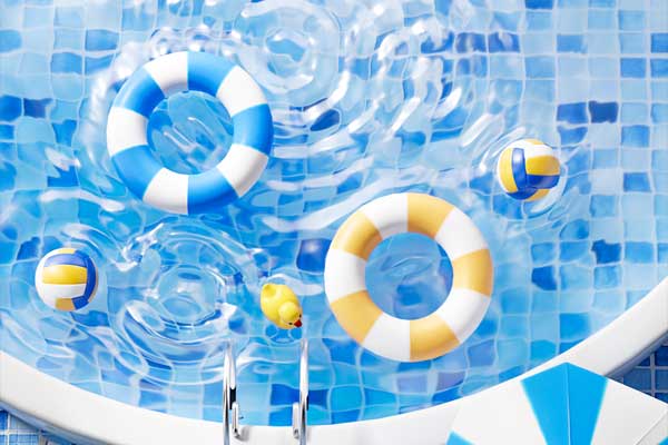 C4D游泳池泳圈场景OC渲染工程游泳池C4D模型下载