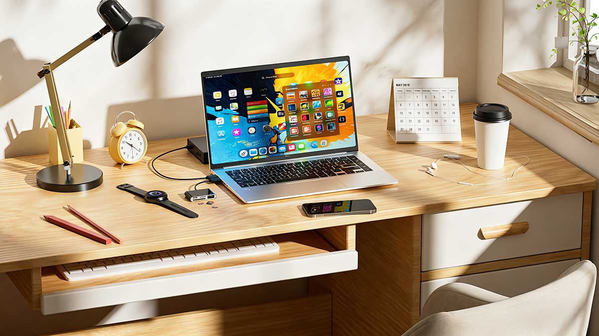 C4D电脑桌面办公场景OC渲染工程笔记本电脑C4D模型下载