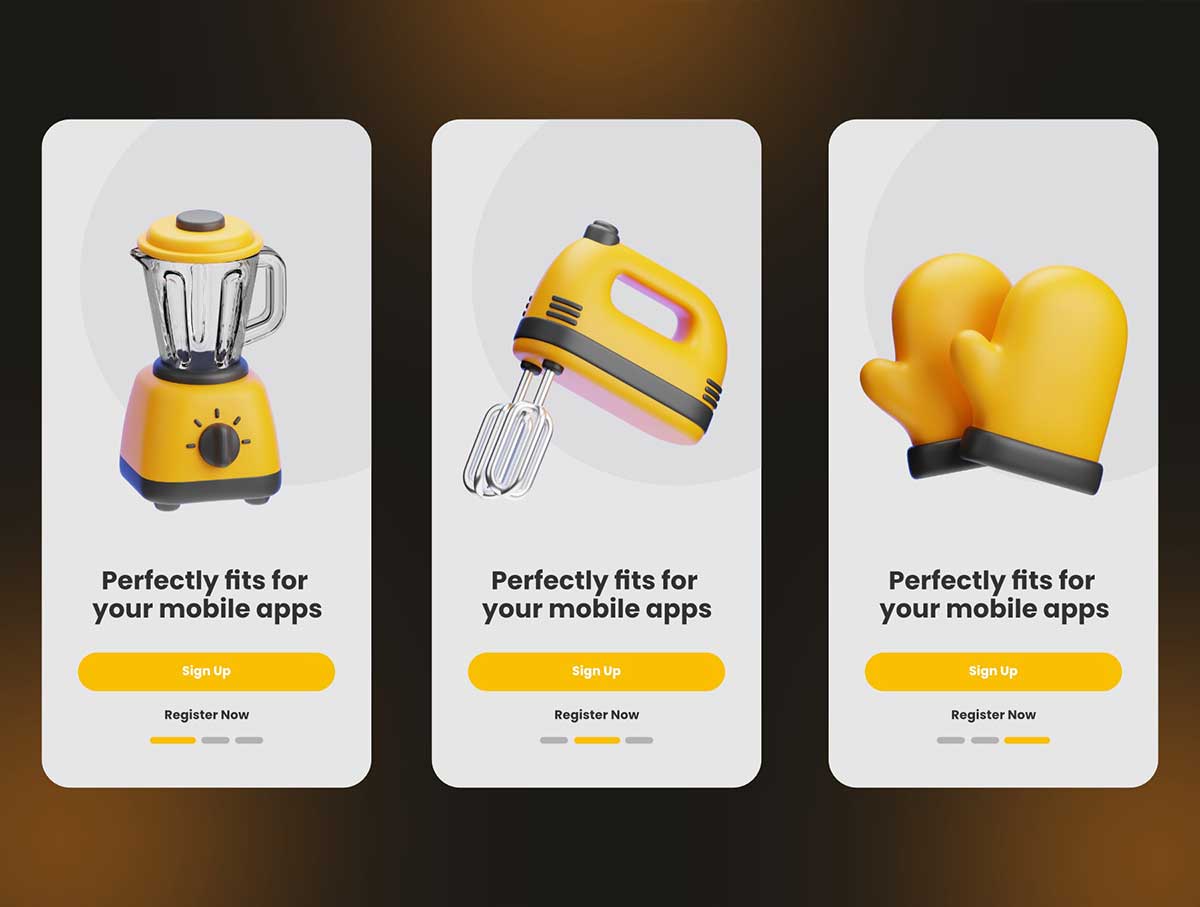 20个厨房套装图标3D模型素材下载(Blender,FBX,OBJ) Kitchen Set 3D Icons Packs