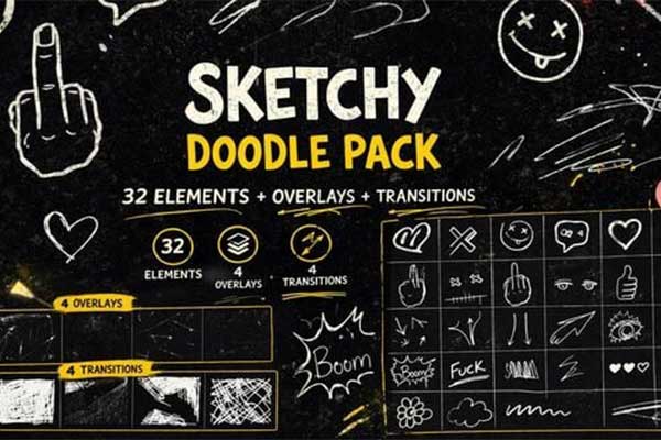 AE32个创意手绘涂鸦线条动画叠加素材模板 Doodle Hand Drawn Toolkit