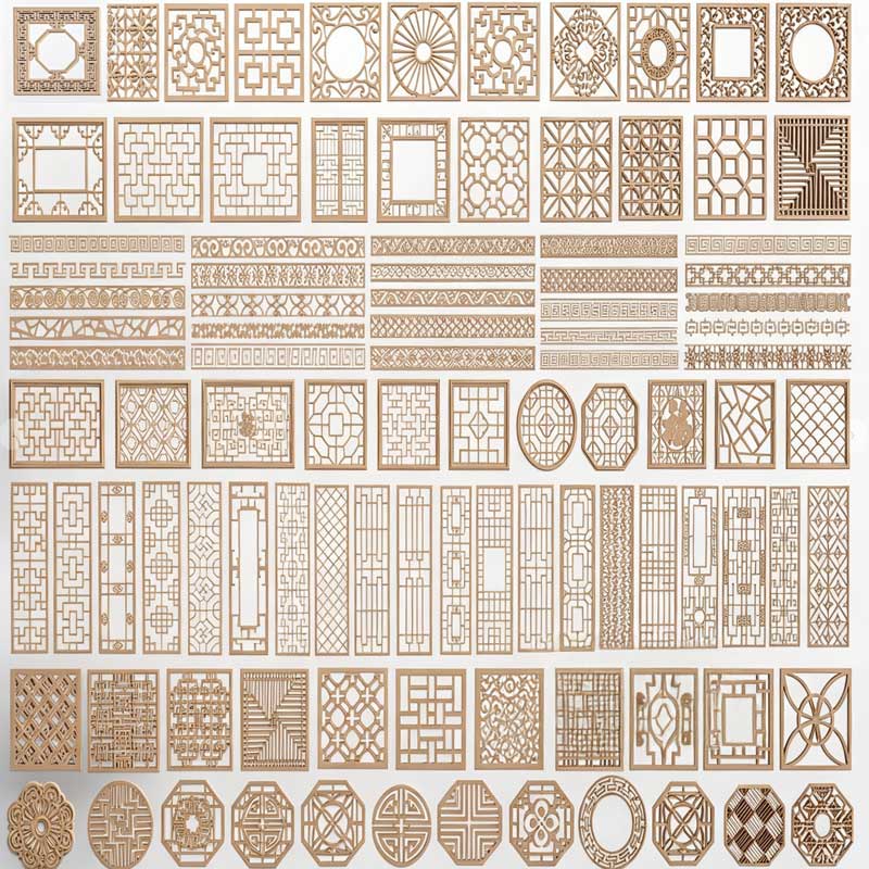 中国风窗户模型花格窗隔扇屏风花窗3D模型下载(C4D,Blender,FBX)