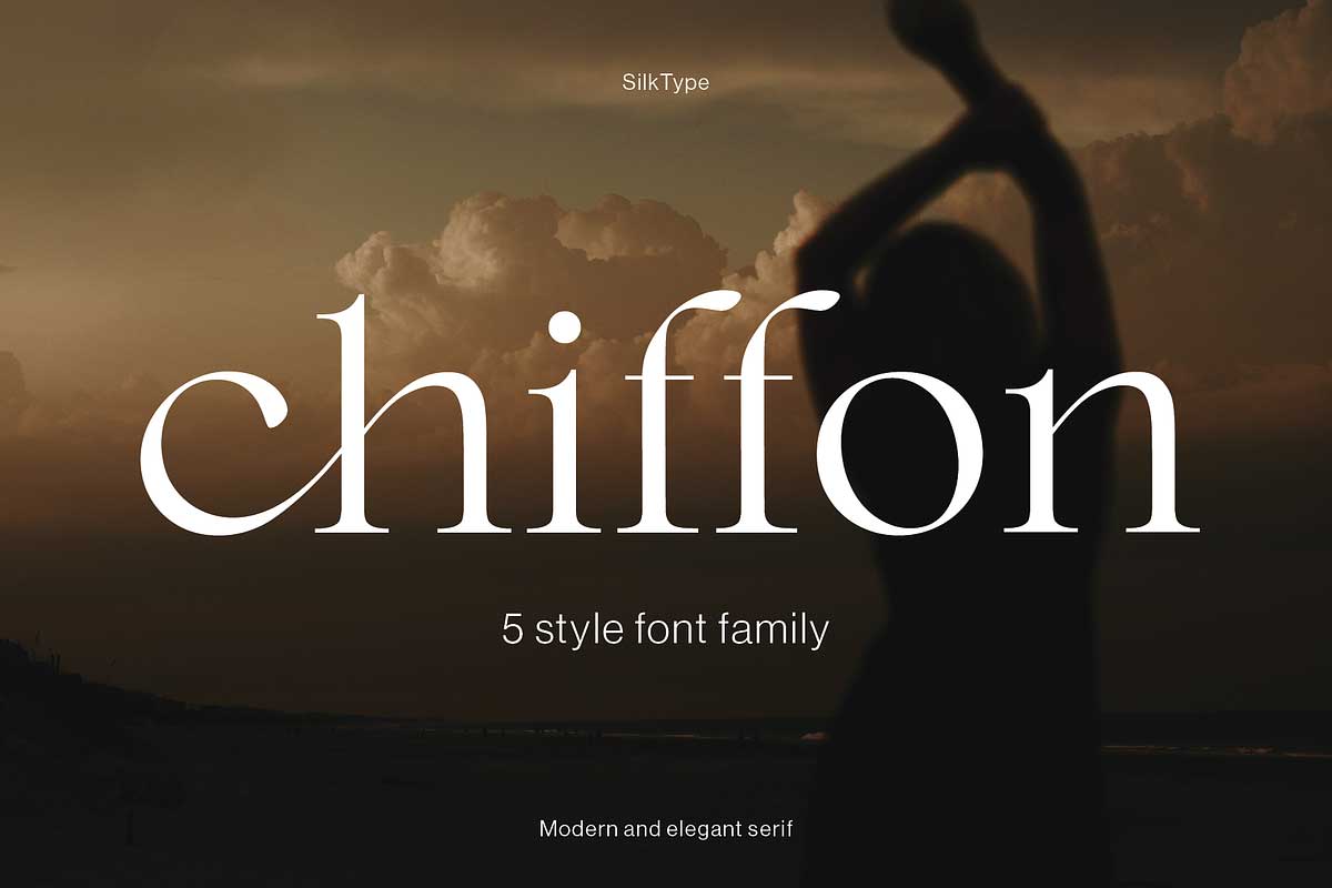 5款时尚优雅曲线海报衬线英文字体素材 Chiffon Complete Family