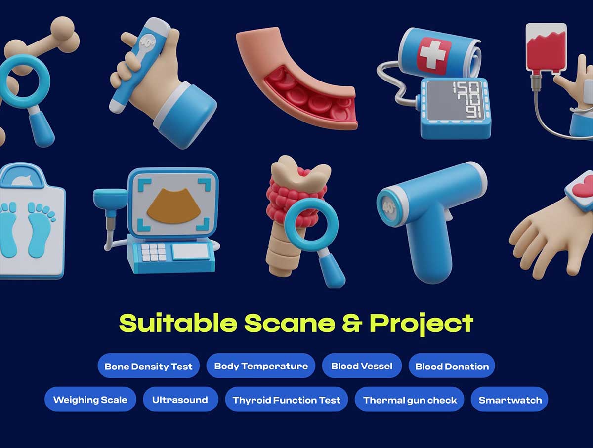 Blender医疗检查3D图标插画模型素材包下载(Blender, PNG) Medical Checkup 3D Icon Pack