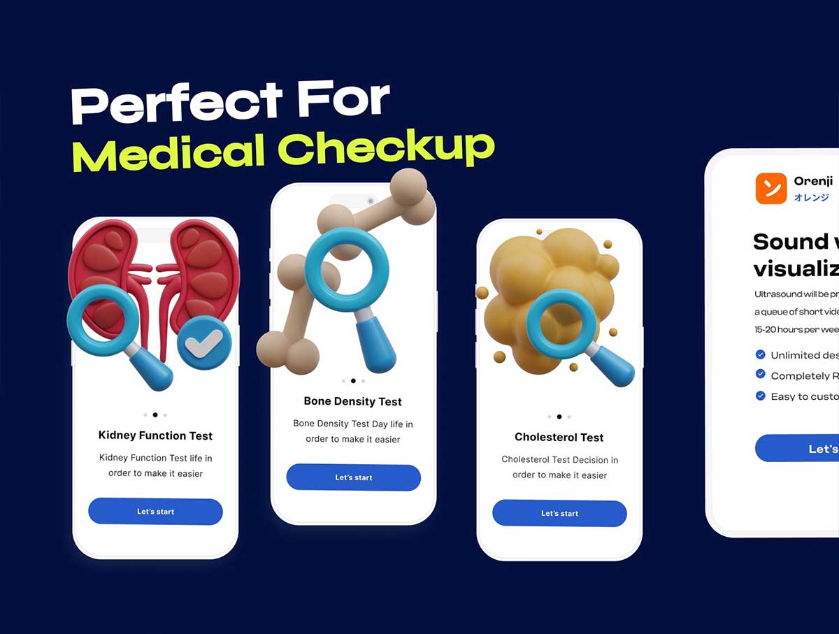 Blender医疗检查3D图标插画模型素材包下载(Blender, PNG) Medical Checkup 3D Icon Pack