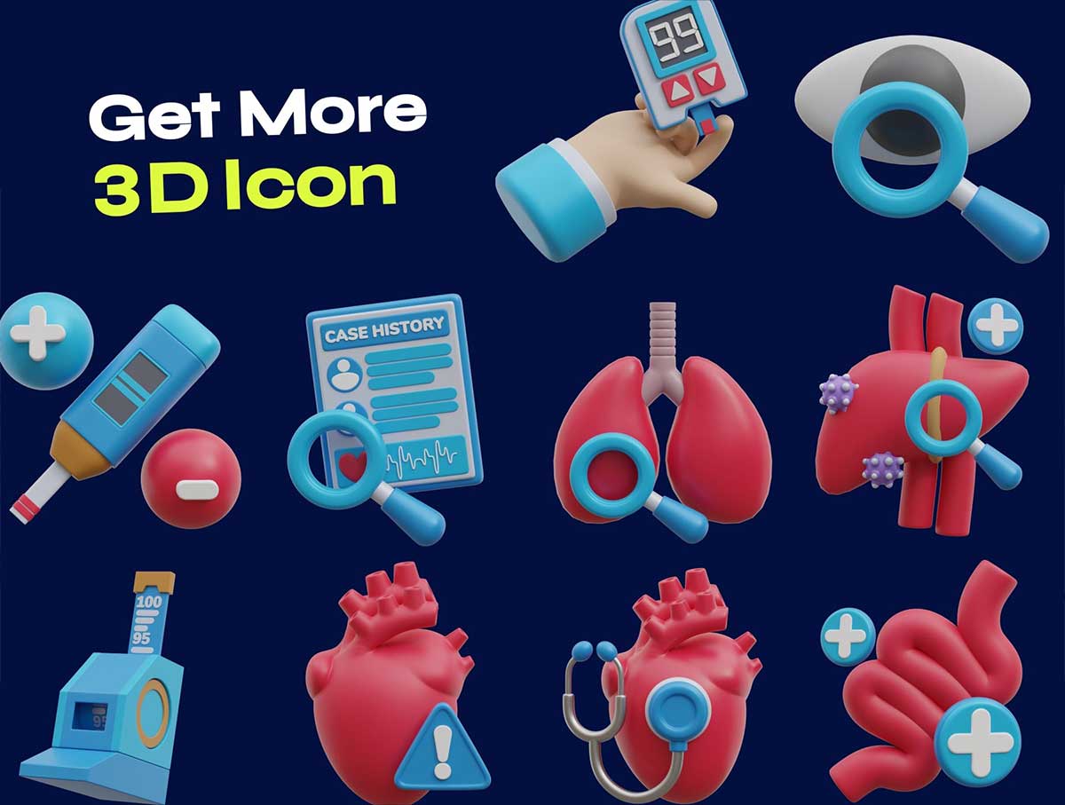 Blender医疗检查3D图标插画模型素材包下载(Blender, PNG) Medical Checkup 3D Icon Pack