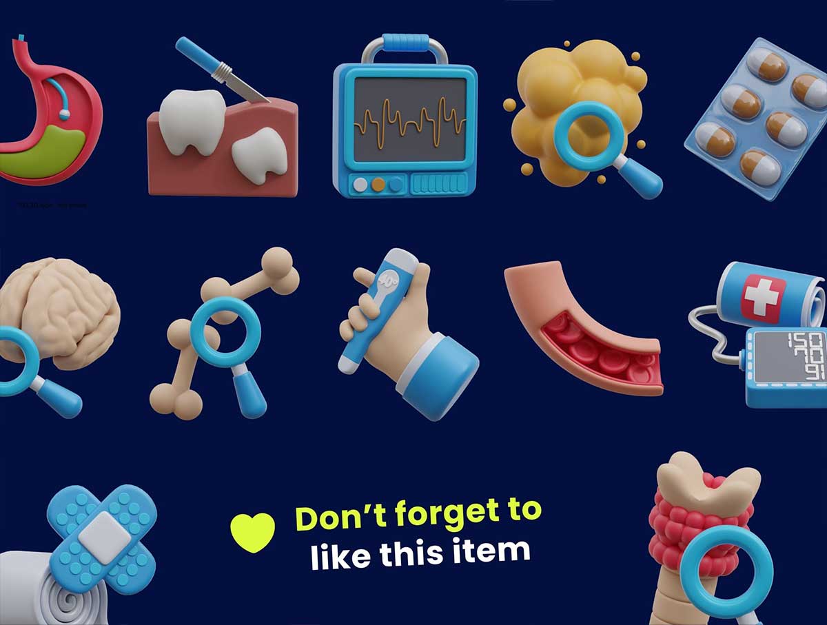 Blender医疗检查3D图标插画模型素材包下载(Blender, PNG) Medical Checkup 3D Icon Pack