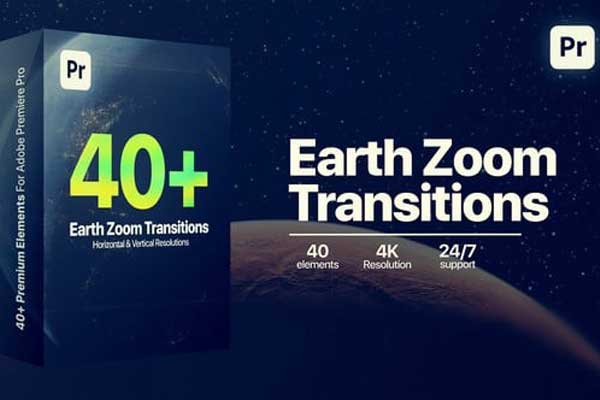 PR卫星地球视角极速俯冲缩放效果转场模板 Earth Zoom Transitions