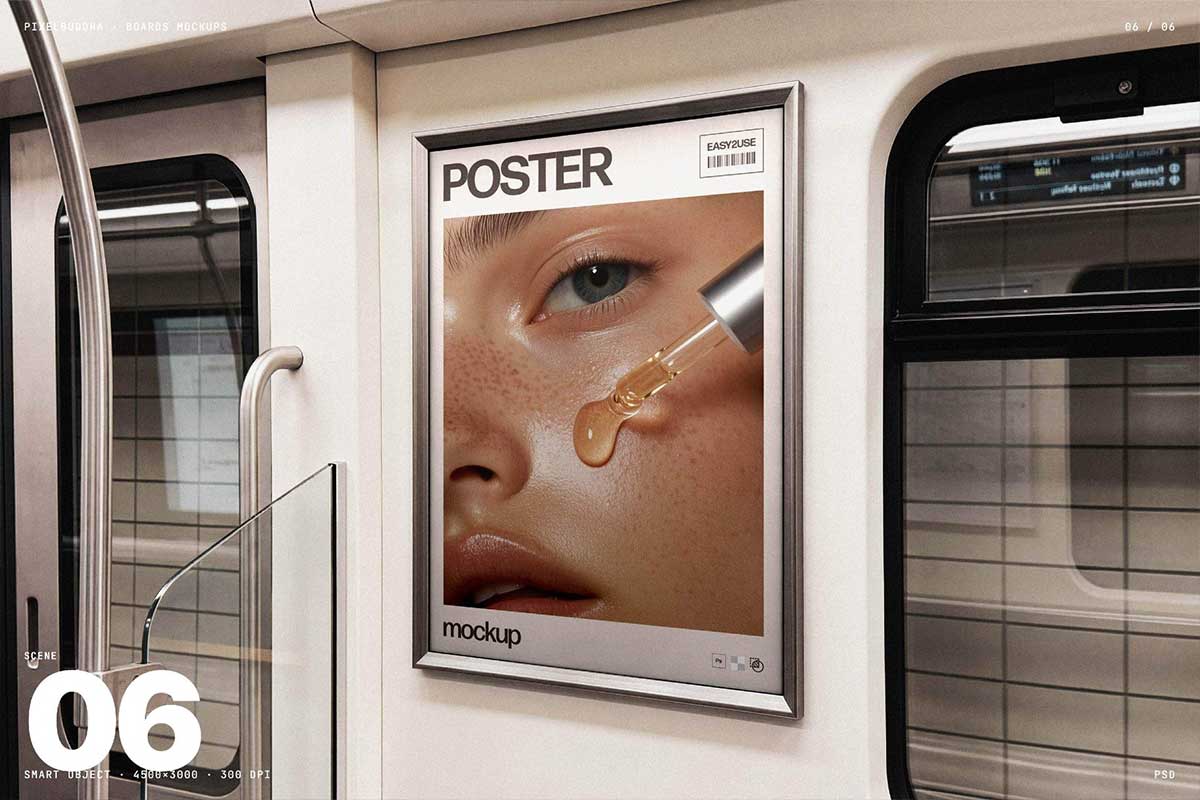 6组国外城市地铁车载灯箱广告牌样机PSD素材 City Billboard Mockups