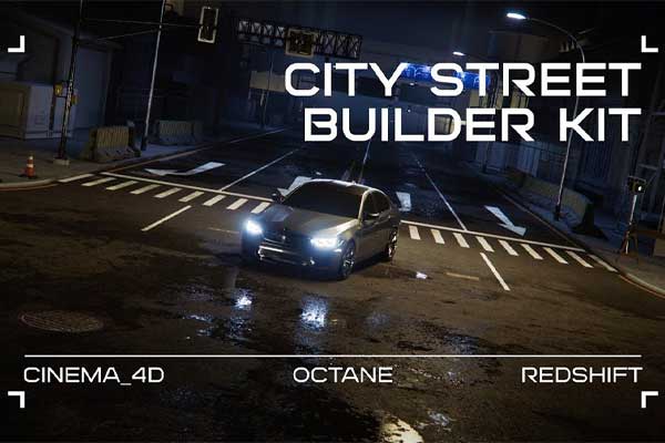 C4D城市街道路面马路资产预设 Сity Street Builder Kit