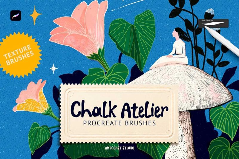 26个独特粉笔纹理手绘插画Procreate画笔笔刷设计素材 Chalk Atelier Procreate Brushes