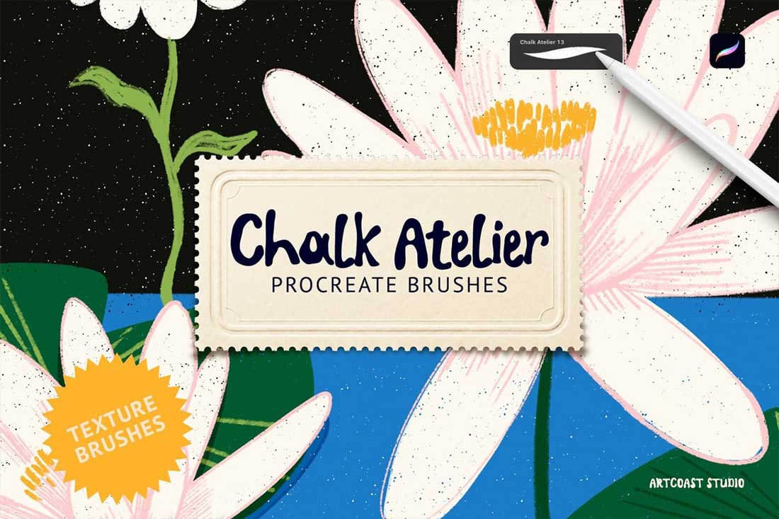 26个独特粉笔纹理手绘插画Procreate画笔笔刷设计素材 Chalk Atelier Procreate Brushes