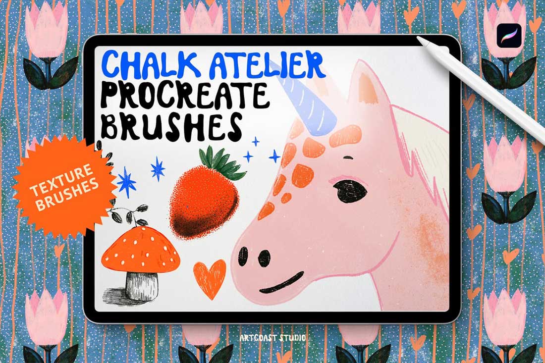 26个独特粉笔纹理手绘插画Procreate画笔笔刷设计素材 Chalk Atelier Procreate Brushes