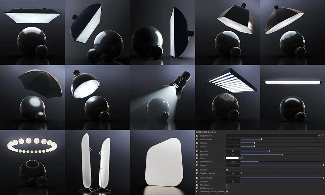 C4D产品渲染灯光打灯hdr预设资产 REDSHIFTLIGHT SUITE V.5