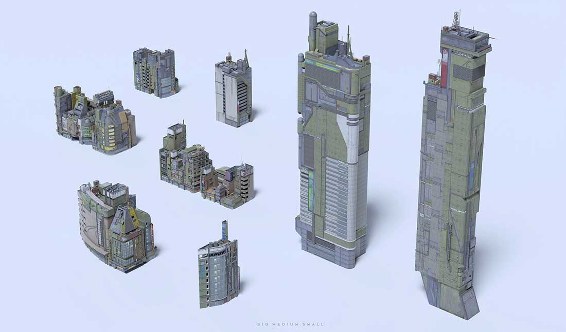 未来科幻日本千叶城市建筑楼房港口码头工业仓库场景人物角色3D模型资产(Blender/FBX/OBJ/UE5格式) Big Medium Small – Chiba City