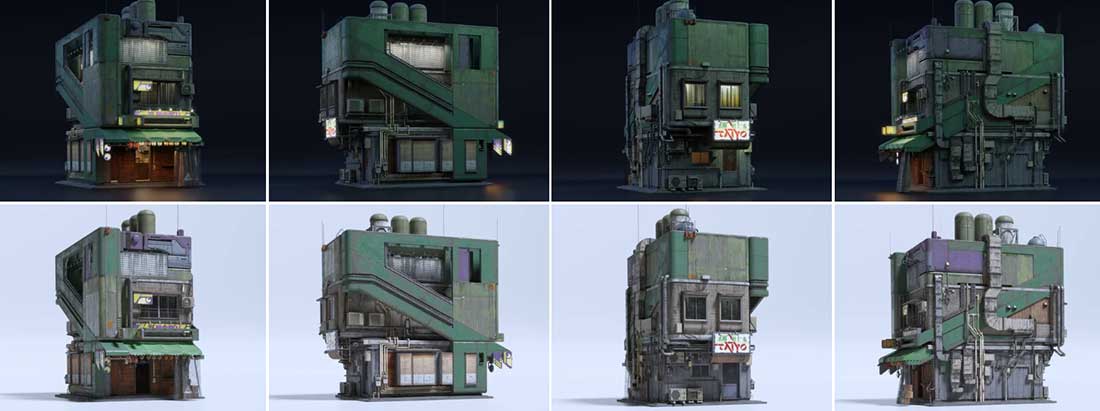 未来科幻日本千叶城市建筑楼房港口码头工业仓库场景人物角色3D模型资产(Blender/FBX/OBJ/UE5格式) Big Medium Small – Chiba City