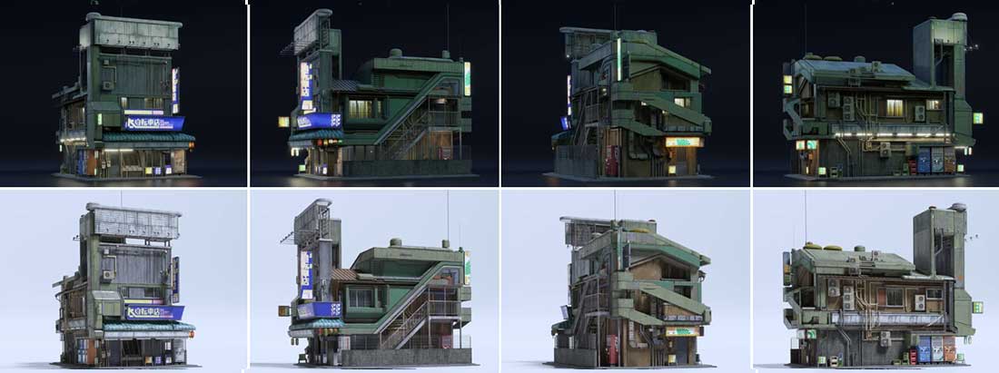 未来科幻日本千叶城市建筑楼房港口码头工业仓库场景人物角色3D模型资产(Blender/FBX/OBJ/UE5格式) Big Medium Small – Chiba City